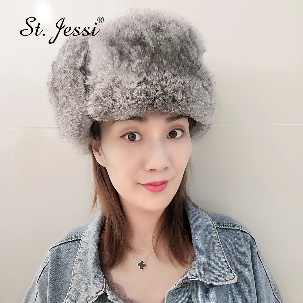 ST. Jessi Fur Hat Cap For Unisex Real Natural Rabbit Fur Russian Ushanka Bomber Hats Winter Thick Warm 4 sizes Gorra Cap
ST. Jessi Fur Hat Cap For Unisex Real Natural Rabbit Fur Russian Ushanka Bomber Hats Winter Thick Warm 4 sizes Gorra Cap