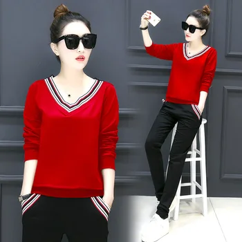 New spring women v-neck hoodies sweatshirt of long-sleeve black trousers clothing set two-piece casual suits 2018 autumn M-3XL
New spring women v-neck hoodies sweatshirt of long-sleeve black trousers clothing set two-piece casual suits 2018 autumn M-3XL