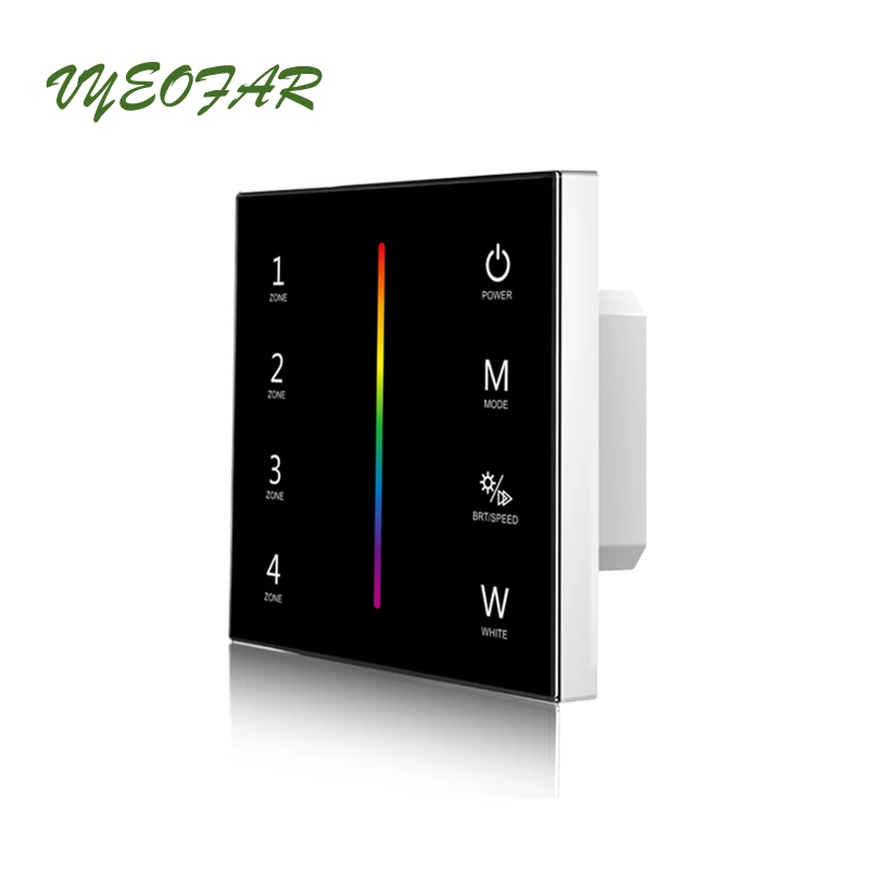 

Skydance Led RGBW Strip Controller Dual DMX Master&2.4G RF Function 100V-240V Wall Touch Panel 4 Zone RGBW String Control T14-1