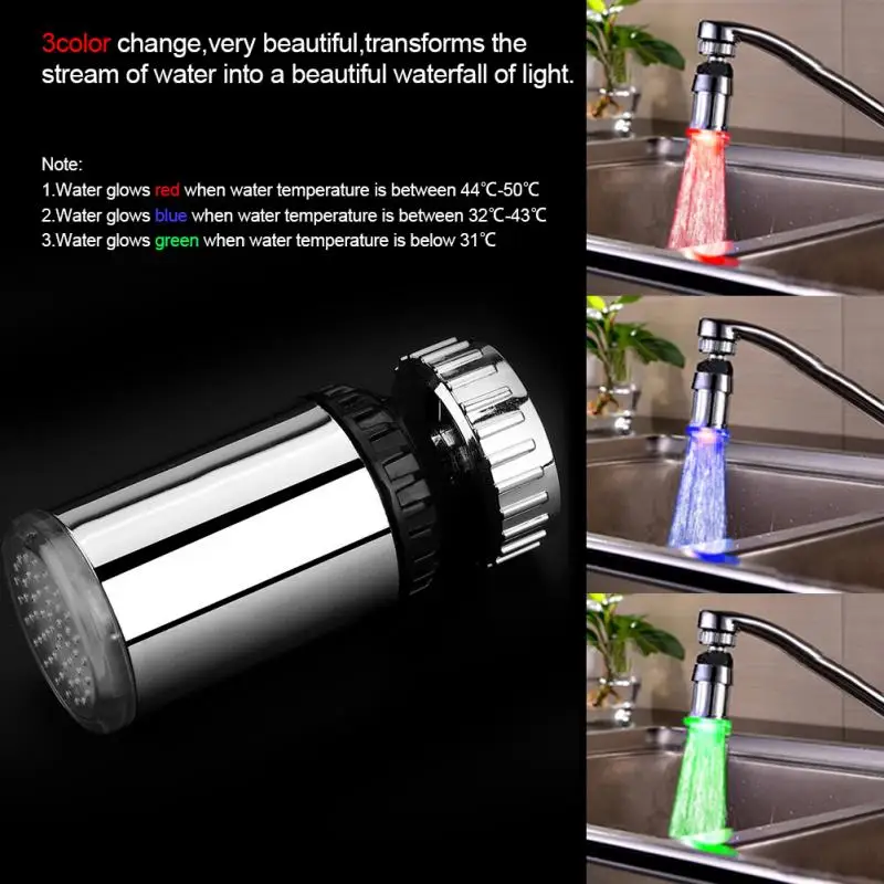 360degree Rotating LED Basin Faucet Temperature Sensor 3 Color Changing Adjustable Sink Faucet Kitchen Water Tap Nozzle Aerator
360degree Rotating LED Basin Faucet Temperature Sensor 3 Color Changing Adjustable Sink Faucet Kitchen Water Tap Nozzle Aerator
