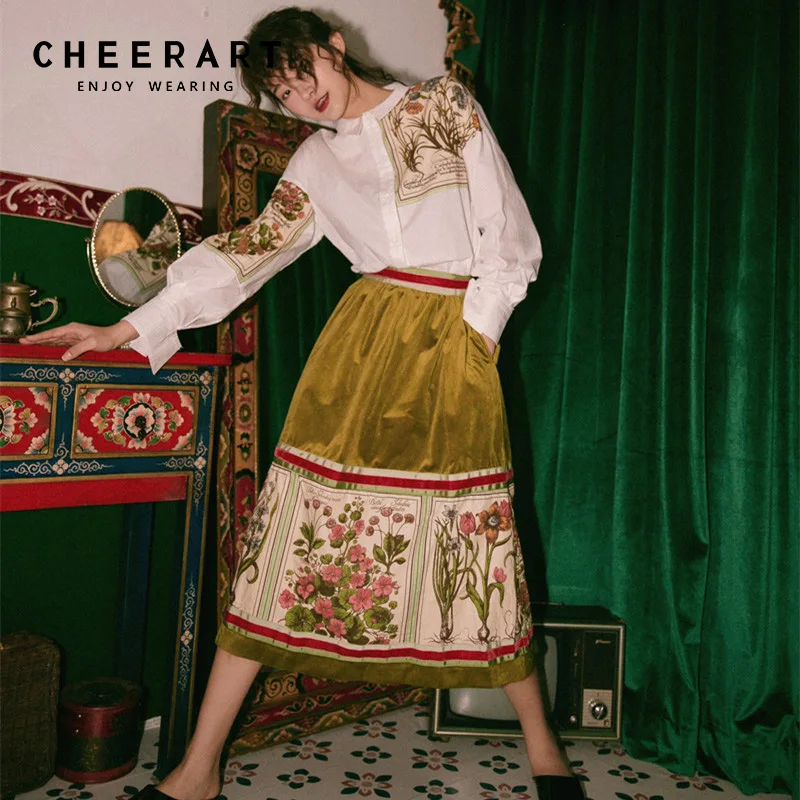 Cheerart Velvet Printed Skirts Womens High Waist Long Green Midi Skirt A Line Designer Skirt Floral Print High Street Skirt
Cheerart Velvet Printed Skirts Womens High Waist Long Green Midi Skirt A Line Designer Skirt Floral Print High Street Skirt