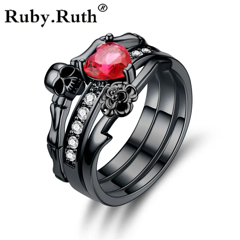 Punk Black Skull Ring Red crystal Women's Wedding Jewelry | Украшения и аксессуары