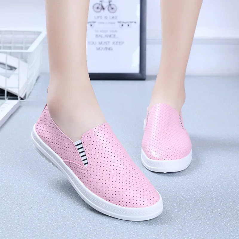 Women Fashion Leather Flats Lady New Breathable White Shoes Women's Casual Footwear