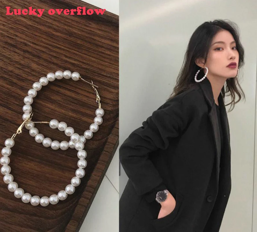 Luckyoverflow Trendy 4CM-6CM Pearl Hoop Earrings Women Exaggerated Large Pearl Big Circle Ear Rings Earrings Fashion Jewelry
Luckyoverflow Trendy 4CM-6CM Pearl Hoop Earrings Women Exaggerated Large Pearl Big Circle Ear Rings Earrings Fashion Jewelry