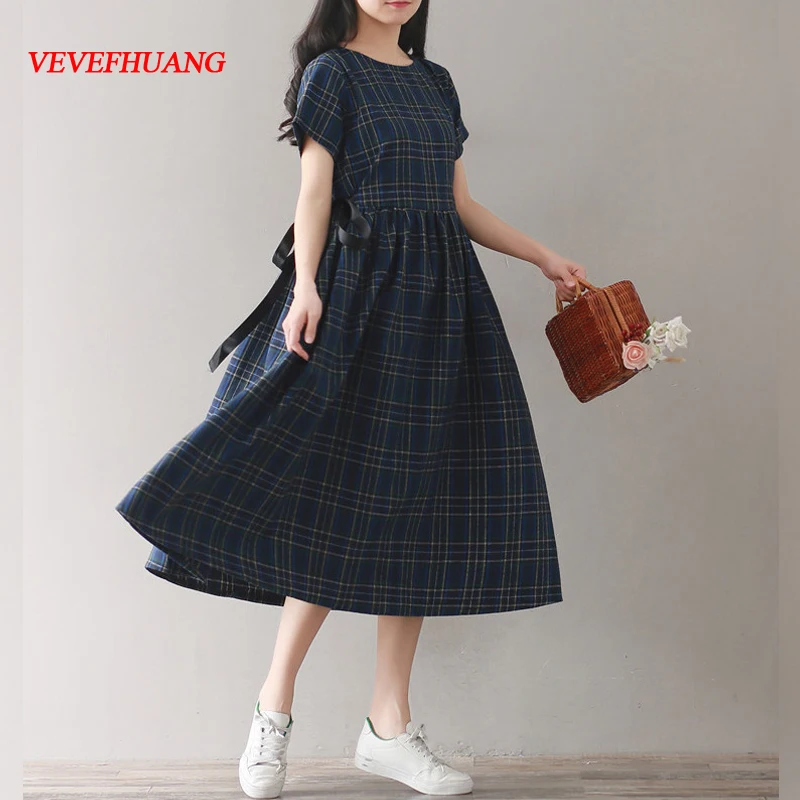 Vintage Summer Women Clothes Cotton Linen Casual Loose Vestidos Longo Short Sleeve Plaid Mori Girl Style Dress
Vintage Summer Women Clothes Cotton Linen Casual Loose Vestidos Longo Short Sleeve Plaid Mori Girl Style Dress