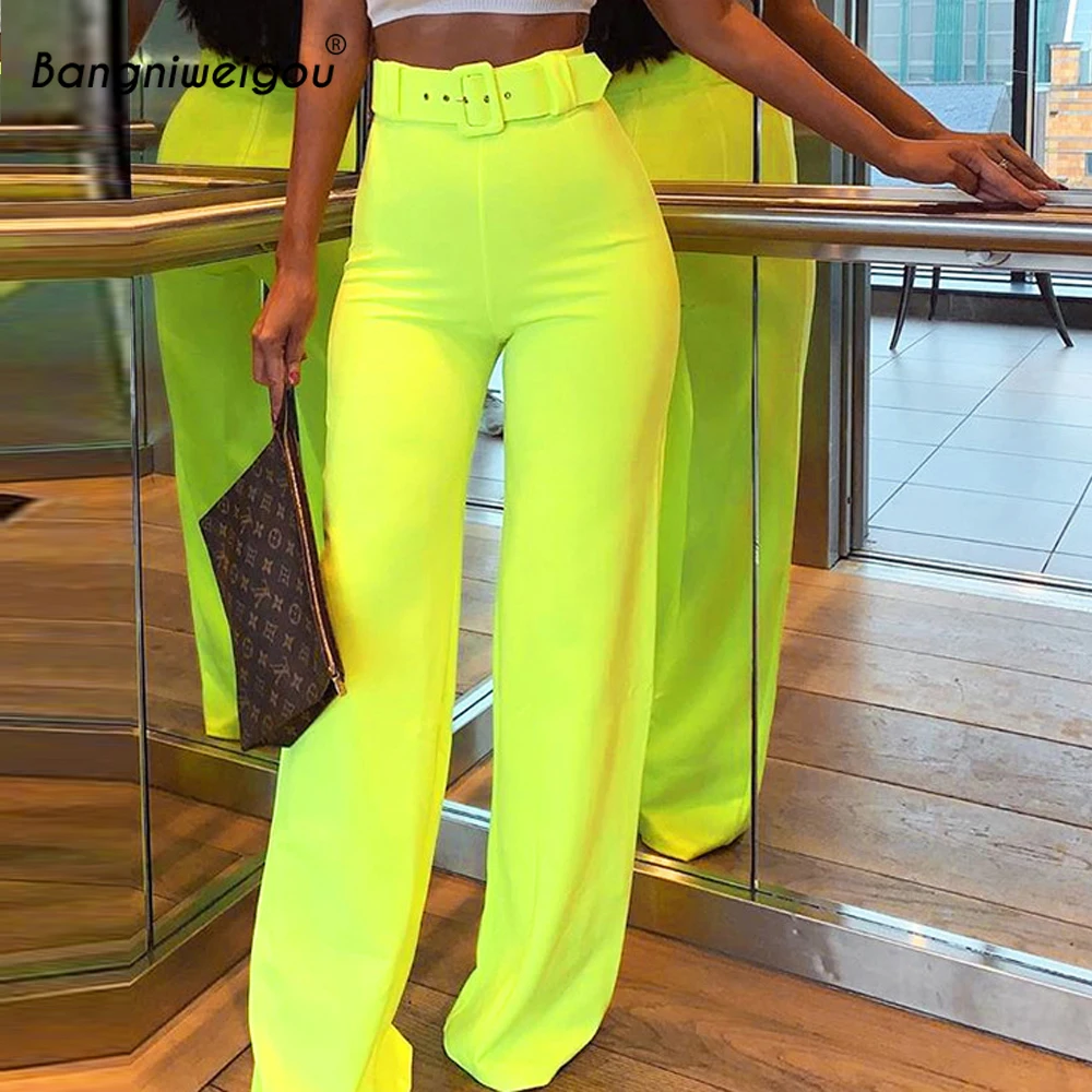 Bangniweigou Bright Yellow Green Bell-bottom Pants with Belt Women Elegant Party Outfits Autumn Flare Pants Long Trousers 2019
Bangniweigou Bright Yellow Green Bell-bottom Pants with Belt Women Elegant Party Outfits Autumn Flare Pants Long Trousers 2019