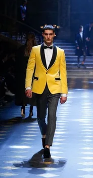 Latest Designs Yellow Jacket Shawl Lapel Men Suit Grey Stripe Pants 2017 Tuxedo For Groom Prom Party Suits Terno Masculino
Latest Designs Yellow Jacket Shawl Lapel Men Suit Grey Stripe Pants 2017 Tuxedo For Groom Prom Party Suits Terno Masculino