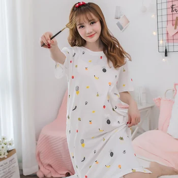 Summer Women Nightdress Short Sleeve Pure Cotton Loose Female Pajama Thin Cartoon Print Round Neck mid-Calf Nightgowns 1011
Summer Women Nightdress Short Sleeve Pure Cotton Loose Female Pajama Thin Cartoon Print Round Neck mid-Calf Nightgowns 1011