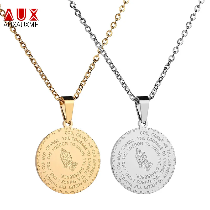 Auxauxme Religious Praying Hands Bible Scriptures Pendant Necklace Round Stainless Steel Amulet Necklace For Women Men Collar
Auxauxme Religious Praying Hands Bible Scriptures Pendant Necklace Round Stainless Steel Amulet Necklace For Women Men Collar
