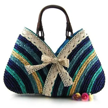 Casual Fashion Bow Rainbow Stripes Lace Bow Bag New Straw Bag
Casual Fashion Bow Rainbow Stripes Lace Bow Bag New Straw Bag