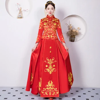Elegant Women Marriage Suit Chinese Red Embroidery Qipao Vintage Cheongsam Classic Bride Wedding Party Dress Tang Costumes
Elegant Women Marriage Suit Chinese Red Embroidery Qipao Vintage Cheongsam Classic Bride Wedding Party Dress Tang Costumes