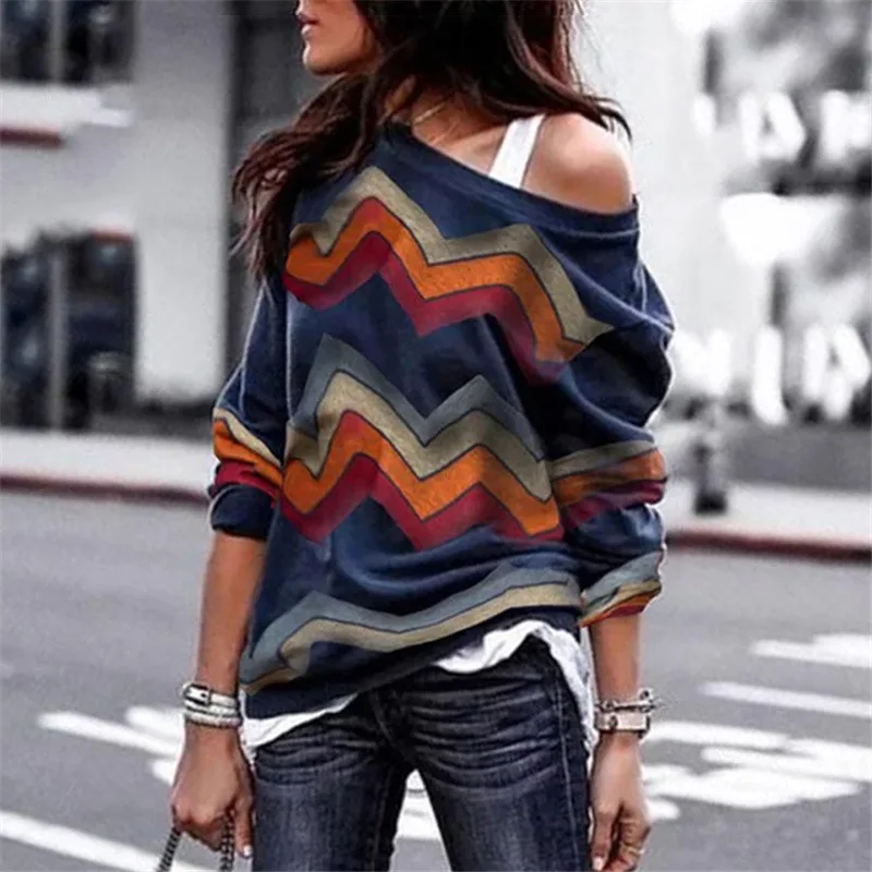 Spring Autumn T-Shirts Women Sexy Off Shoulder Striped Tops Leisure Long Sleeve Geometric Printing Lady's T-shirt Plus Size 3XL
Spring Autumn T-Shirts Women Sexy Off Shoulder Striped Tops Leisure Long Sleeve Geometric Printing Lady's T-shirt Plus Size 3XL