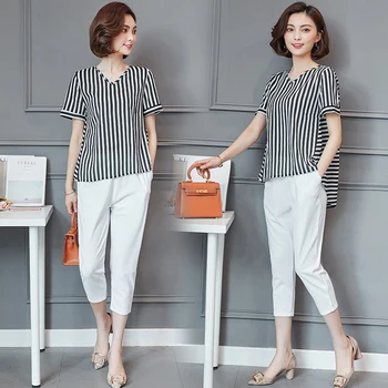 Plus Size 5xl Fashion Striped Desigual New Two Piece Set Top And Pants Temperament Office Work Summer Costumes For Women
Plus Size 5xl Fashion Striped Desigual New Two Piece Set Top And Pants Temperament Office Work Summer Costumes For Women