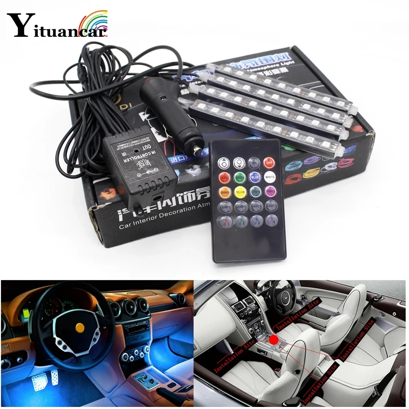 Yituancar 4 шт. цветная светодиодная лента RGB для автомобиля Стайлинг голосовая музыка