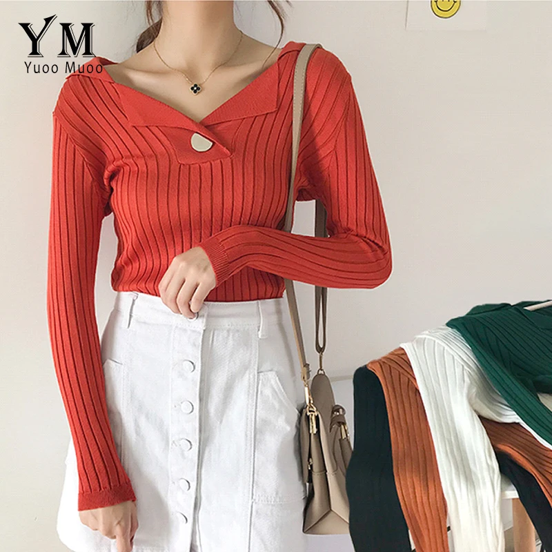 YuooMuoo New Fashion Single Button Design Sweater Women Turn-down Collar Pullover Slim Knit Sweater Female Outwear Solid Tops
YuooMuoo New Fashion Single Button Design Sweater Women Turn-down Collar Pullover Slim Knit Sweater Female Outwear Solid Tops