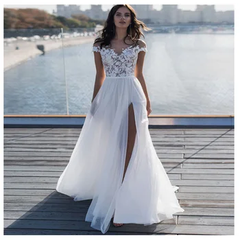 LORIE Sexy Boho Wedding Dress A-Line Appliques Tulle Bride Dress Custom Made High Split Wedding Gown Free Shipping 2019
LORIE Sexy Boho Wedding Dress A-Line Appliques Tulle Bride Dress Custom Made High Split Wedding Gown Free Shipping 2019