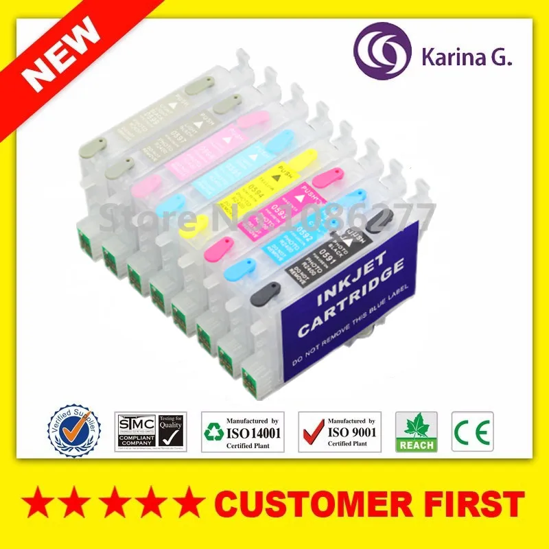 8PCS for T0591 T0599 Empty refillable ink cartridges for Epson STYLUS R2400 with ARC chip free shipping
8PCS for T0591 T0599 Empty refillable ink cartridges for Epson STYLUS R2400 with ARC chip free shipping