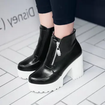 Women Square High Heel Ankle Boots Fashion Platform Side Zipper Boots Round Toe Autumn Winter Ladies Shoes White Balck 2019
Women Square High Heel Ankle Boots Fashion Platform Side Zipper Boots Round Toe Autumn Winter Ladies Shoes White Balck 2019
