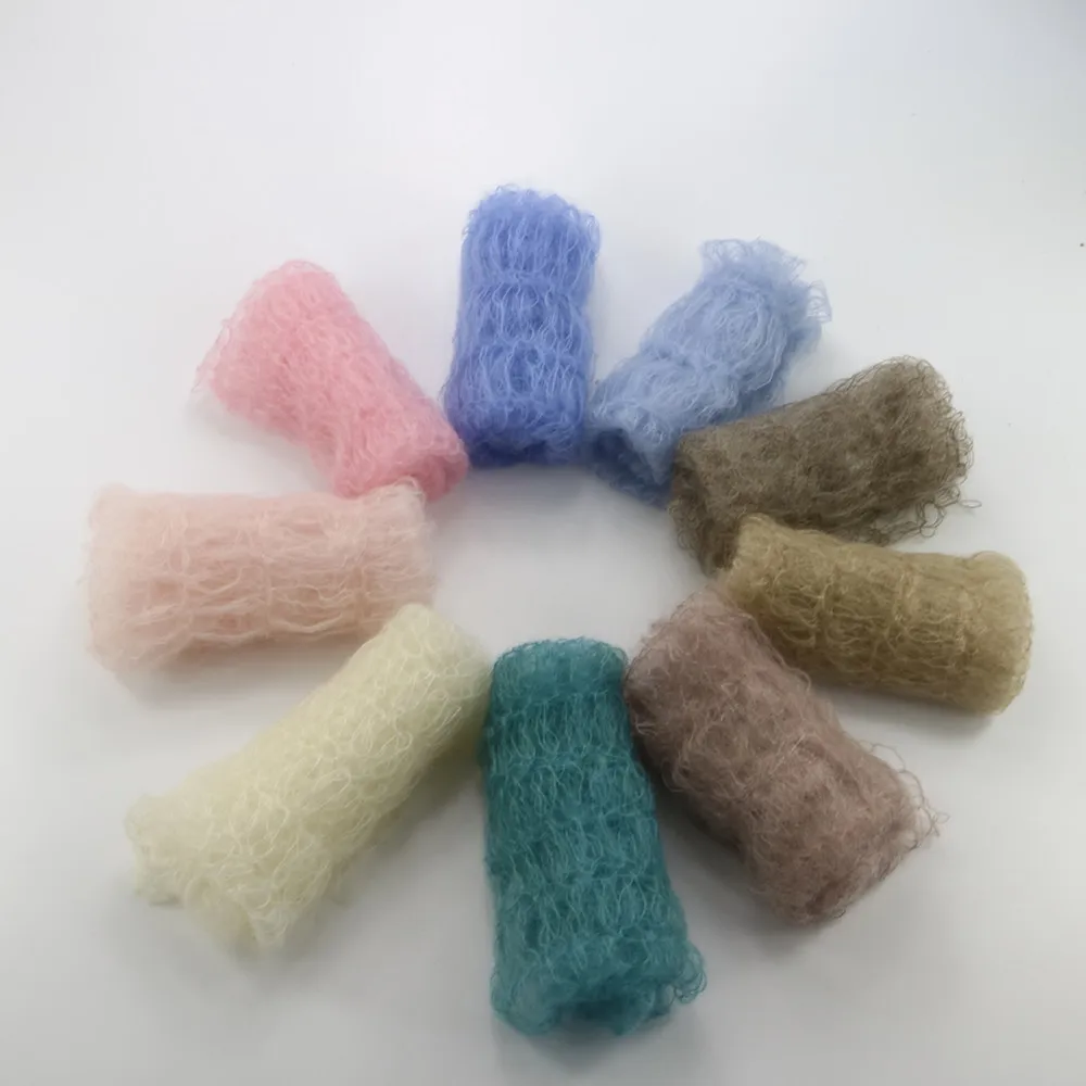 

Photo Shoot Props 60x30CM Hand Crochet Soft Real Wool Mohair Newborn Baby Receiving Wraps Little Infant Photography Accessories