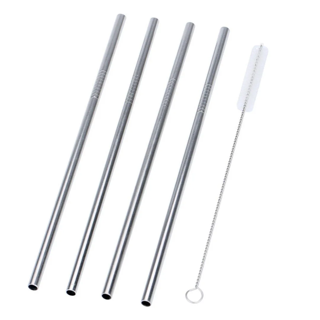 Metal Drinking Straw Set Stainless Steel Straw 1pc Cute Pink Box Packing 3pc Reusable Straws 1pc Cleaner Brush for Party Bar