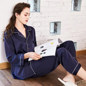 Luxury Spring Autumn Silk Satin Lounge Pajamas Set 2 Piece Solid Women Sleepwear Long Sleeve Soft Lady Nightwear Pijama Feminino
Luxury Spring Autumn Silk Satin Lounge Pajamas Set 2 Piece Solid Women Sleepwear Long Sleeve Soft Lady Nightwear Pijama Feminino