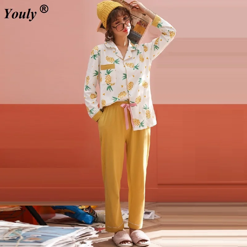 Printed Cotton Pajamas Sets Women 2019 Casual Loose Long Sleeve Sleepwear Suit 2 piece Sexy Spring Homewear Lounge pants suits
Printed Cotton Pajamas Sets Women 2019 Casual Loose Long Sleeve Sleepwear Suit 2 piece Sexy Spring Homewear Lounge pants suits