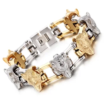 Gold and silver color Domineering men 's jewelry titanium bracelet wolf head stainless steel bracelet chain bracelet
Gold and silver color Domineering men 's jewelry titanium bracelet wolf head stainless steel bracelet chain bracelet