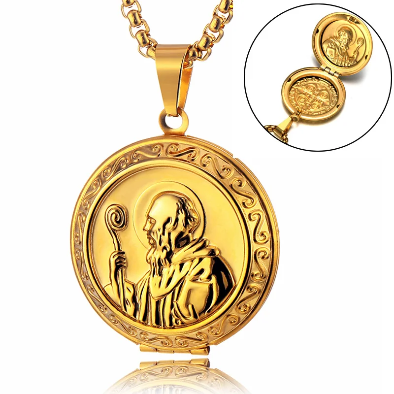 Vintage Holy San Benito Medal Pendant Jesus Gold Stainless Steel Can Open Photo Frame Pendants & Necklaces For Religious Jewelry
Vintage Holy San Benito Medal Pendant Jesus Gold Stainless Steel Can Open Photo Frame Pendants & Necklaces For Religious Jewelry
