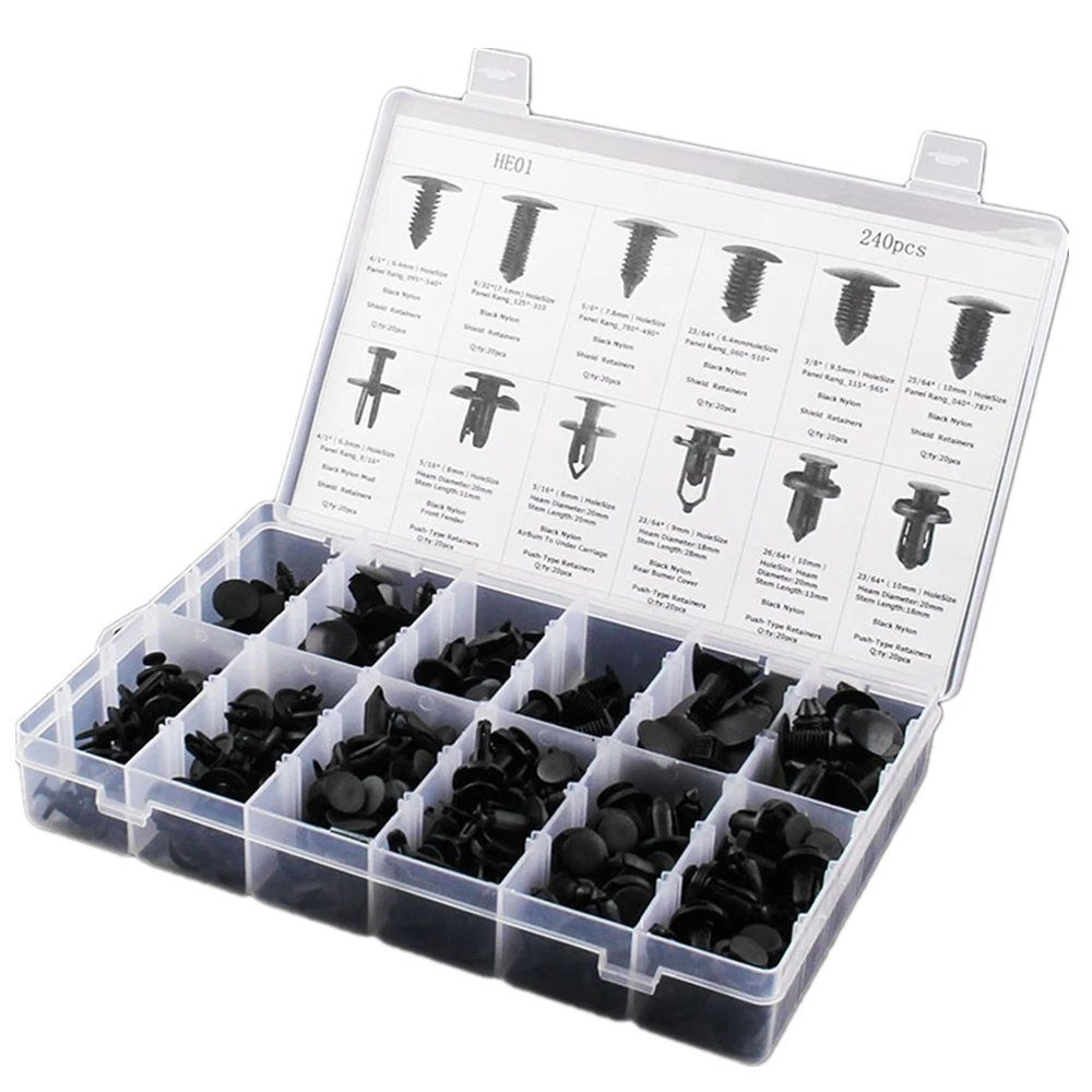 240Pcs Car Fasteners Auto Retainers Push Rivet Pin Panel Retainer Assortment Kit for Honda TOYOTA Ford
240Pcs Car Fasteners Auto Retainers Push Rivet Pin Panel Retainer Assortment Kit for Honda TOYOTA Ford