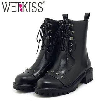 WETKISS Thick Heels Women Ankle Boots Round Toe Lace Up Rivet Footwear Punk Leather Female Motorcycle Boot Platforn Shoes Woman
WETKISS Thick Heels Women Ankle Boots Round Toe Lace Up Rivet Footwear Punk Leather Female Motorcycle Boot Platforn Shoes Woman