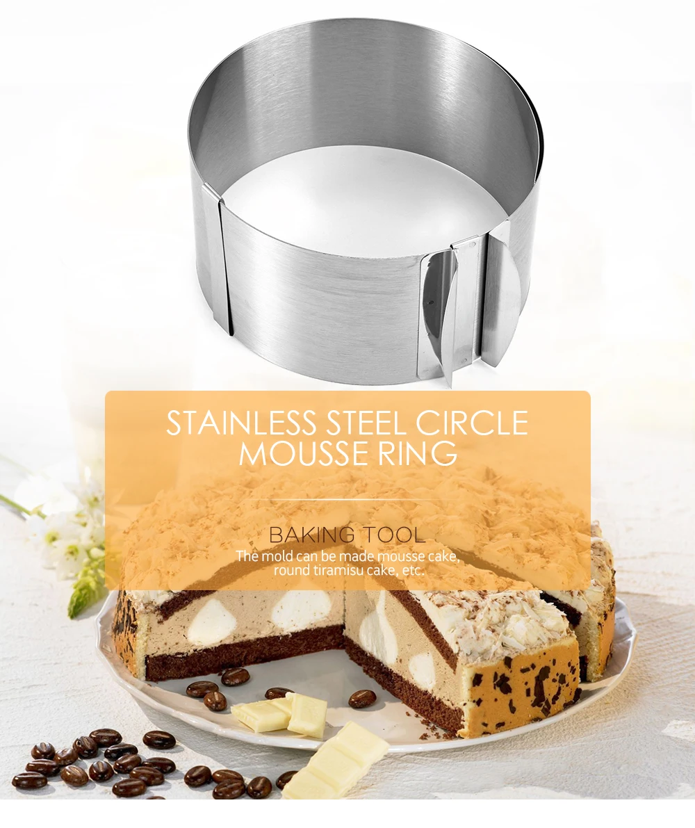 Hot Sale Retractable Stainless Steel Circle Mousse Ring Baking Tool Set Cake Mould Mold Size Adjustable Bakeware 16-30cm
Hot Sale Retractable Stainless Steel Circle Mousse Ring Baking Tool Set Cake Mould Mold Size Adjustable Bakeware 16-30cm