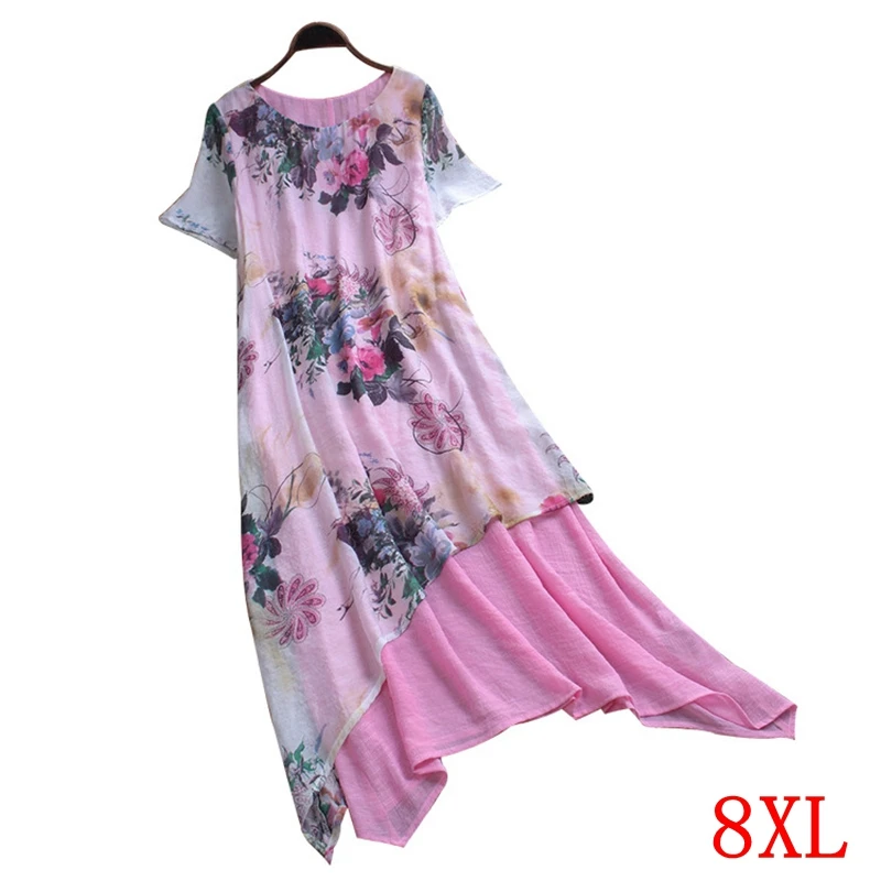 Large size women's dress plus size 5XL 6XL 7XL 8XL summer elegant round neck short sleeve loose casual large size pink robe
Large size women's dress plus size 5XL 6XL 7XL 8XL summer elegant round neck short sleeve loose casual large size pink robe