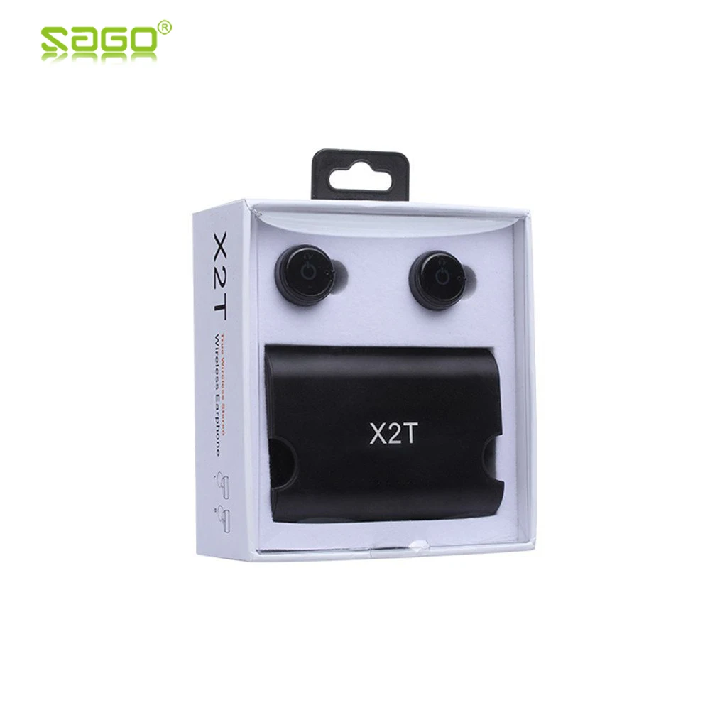

2017 Sago bluetooth earphone X2T earbuds mini true wireless earphone with charger box Bluetooth 4.2 headphone for iphone android