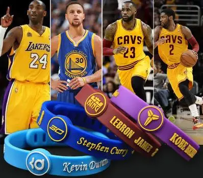 

1pc Basketball star adjustable Silicone Wristband bracelet Jordan Kobe James Curry Durant Thompson sport Wrist bands Men Bangle