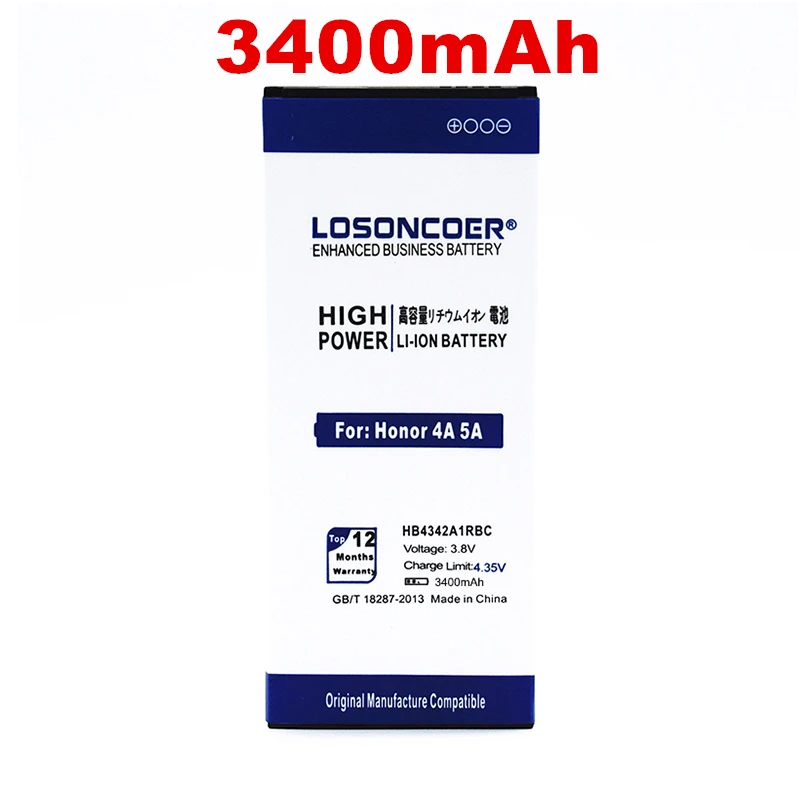 100% Original LOSONCOER HB4342A1RBC Battery 4250mAh for Huawei Honor 4A y5II Y5 II 2 Ascend 5+ Y6 SCL-TL00 honor 5A LYO-L21
100% Original LOSONCOER HB4342A1RBC Battery 4250mAh for Huawei Honor 4A y5II Y5 II 2 Ascend 5+ Y6 SCL-TL00 honor 5A LYO-L21