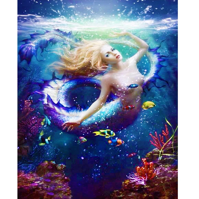 Megayouput FULL Diamond 3d Mermaid Princess picture DIY diamond painting cross stitch mosaic diamond embroidery wall art decor