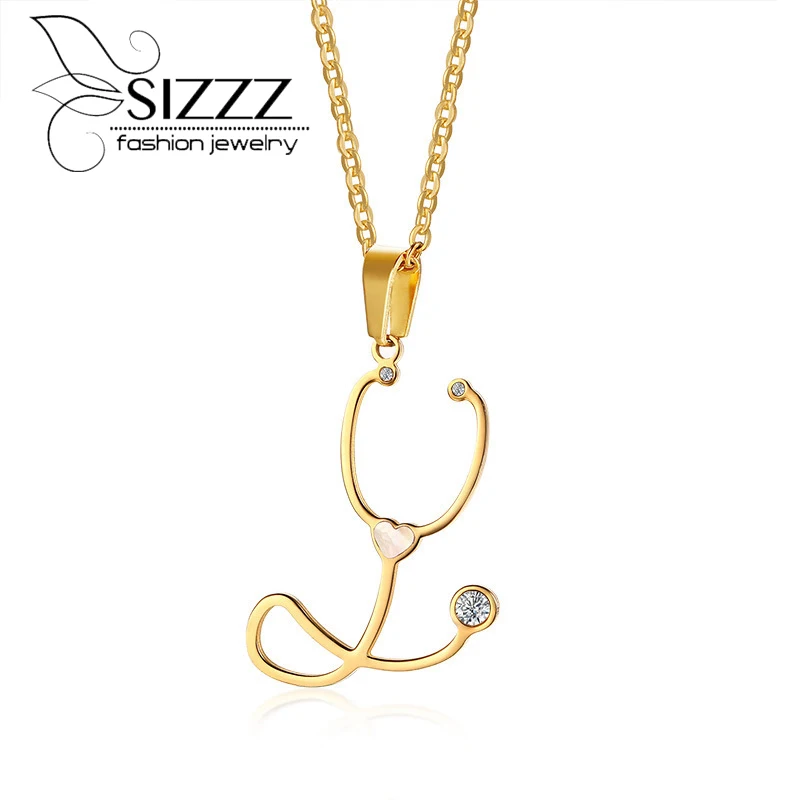 SIZZZ New listing temperament titanium steel zircon shell stethoscope necklace for women
SIZZZ New listing temperament titanium steel zircon shell stethoscope necklace for women