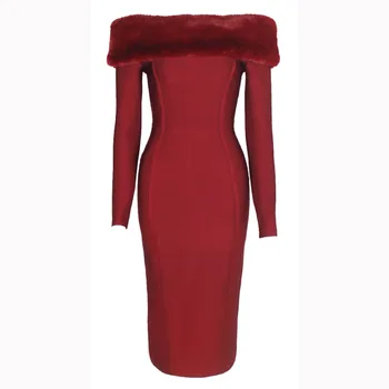2019 New Arrival Knee Length Bandage Dress Women Slash Neck Faux Fur Long Sleeve Split Celebrity Party Dress Vestidos
2019 New Arrival Knee Length Bandage Dress Women Slash Neck Faux Fur Long Sleeve Split Celebrity Party Dress Vestidos