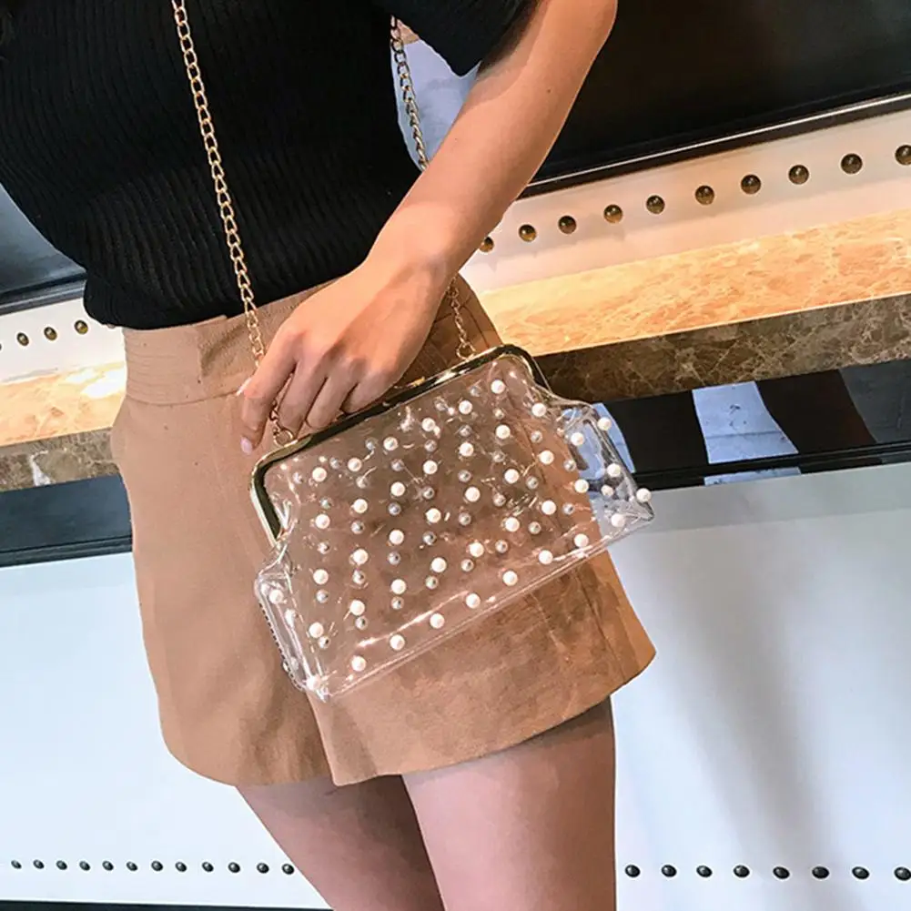 Fashion Transparent Pearl Kiss Lock Women Chain Crossbody Shoulder Bag Messager Bags
Fashion Transparent Pearl Kiss Lock Women Chain Crossbody Shoulder Bag Messager Bags