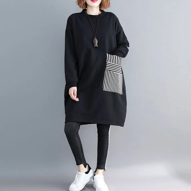 2018 Autumn Winter New Large Size Women's Plus Velvet Thick Long Hoodies Striped Patch Loose Female Sweatshirts Dress LQ382
2018 Autumn Winter New Large Size Women's Plus Velvet Thick Long Hoodies Striped Patch Loose Female Sweatshirts Dress LQ382