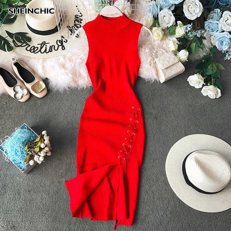 2019 Summer Women Slim Kintted Mini Dress Sexy O Neck Sleeveless Female Dress Elegant Party Club Black Red Sheath Vestido
2019 Summer Women Slim Kintted Mini Dress Sexy O Neck Sleeveless Female Dress Elegant Party Club Black Red Sheath Vestido
