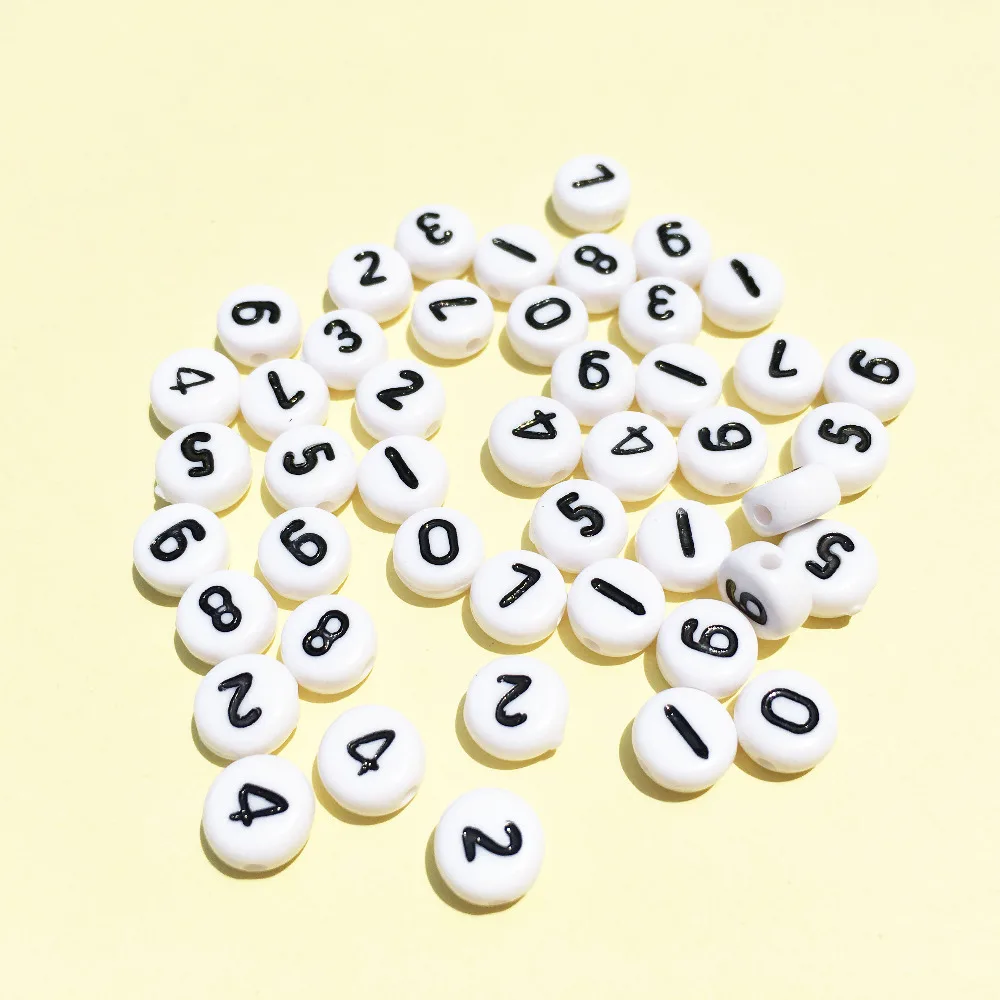 

Factory Price 3600PCS/Lot 4*7MM Flat Round 0-9 Acrylic Number Beads White with Black Printing Coin Plastic Letter Beads