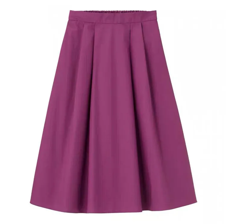 Женская офисная юбка из хлопка и льна элегантная фиолетовая красная с высокой