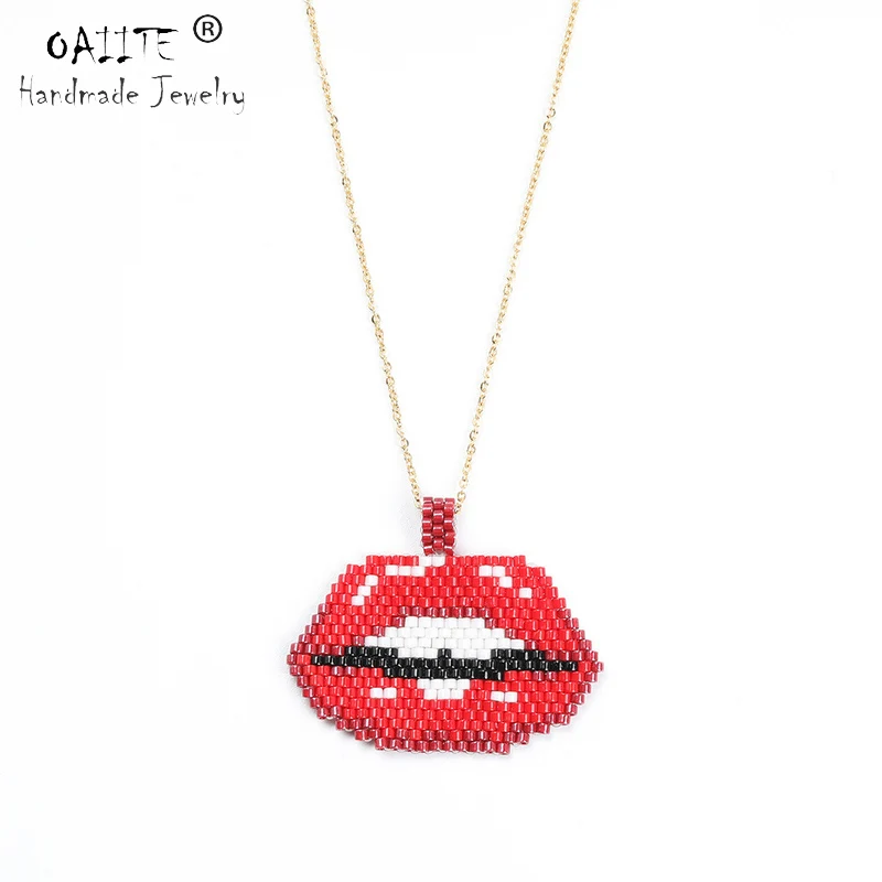 OAIITE MIYUKI Lips Pendants Necklace Women's Necklace Handmade Delicas Sexy Lip Metal Chain Collier Jewelry Valentine's Day Gift
OAIITE MIYUKI Lips Pendants Necklace Women's Necklace Handmade Delicas Sexy Lip Metal Chain Collier Jewelry Valentine's Day Gift