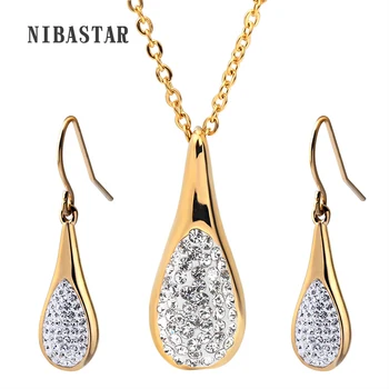 Fashion Gold Silver Color High Quality Stainless Steel Water Drop Crsytal Pendant Neckalce with Earring Jewelry Set For Women
Fashion Gold Silver Color High Quality Stainless Steel Water Drop Crsytal Pendant Neckalce with Earring Jewelry Set For Women