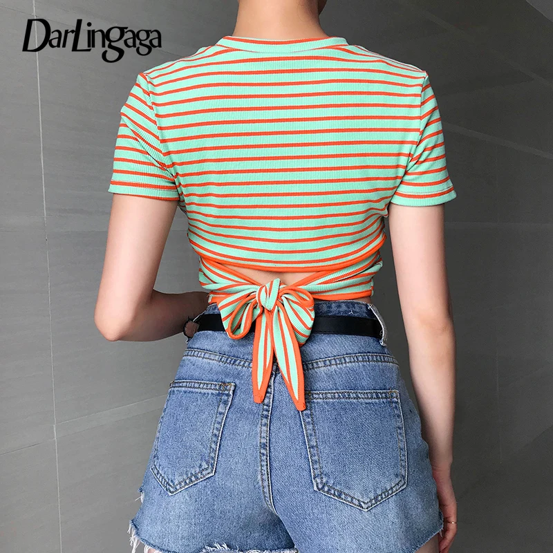 Darlingaga Harajuku Ribbed Stripe T Shirt Women Short Sleeve Sweet Bandage Tie up Summer T-shirt Casual Crop Top Tee Shirt Femme
Darlingaga Harajuku Ribbed Stripe T Shirt Women Short Sleeve Sweet Bandage Tie up Summer T-shirt Casual Crop Top Tee Shirt Femme