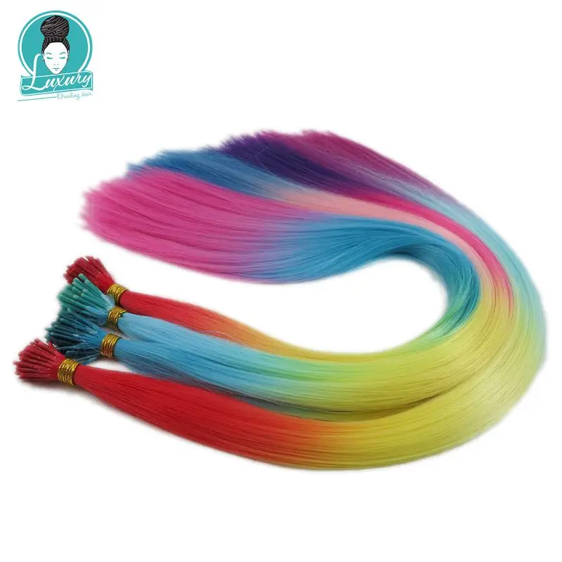 rainbow color synthetic i tip hair extensions93