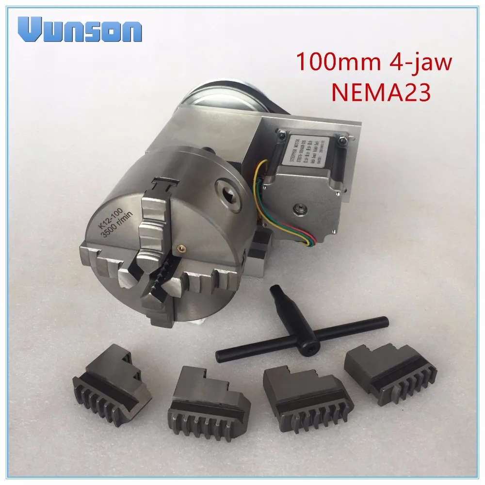 Полый вал 100 мм 4-кулачковый патрон NEMA23 вращающаяся ось двигателя CNC 4-я головка для