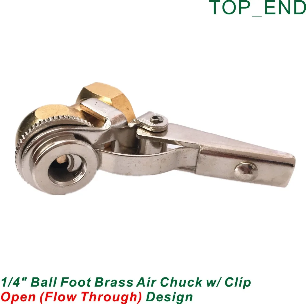 Open (Flow Through) Design,Original Brass,1/4" Ball Foot Brass Air Chuck,Tire/Tyre Inflator Gauge Fitting,1/4"NPT Female
Open (Flow Through) Design,Original Brass,1/4" Ball Foot Brass Air Chuck,Tire/Tyre Inflator Gauge Fitting,1/4"NPT Female
