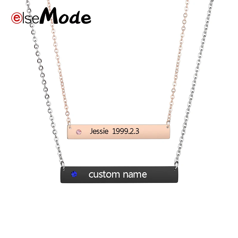ELSEMODE Personalized Lover Zircon Bar Necklace Personalize Engraved Stainless Steel Name Date Necklace Rose Gold Black Color
ELSEMODE Personalized Lover Zircon Bar Necklace Personalize Engraved Stainless Steel Name Date Necklace Rose Gold Black Color